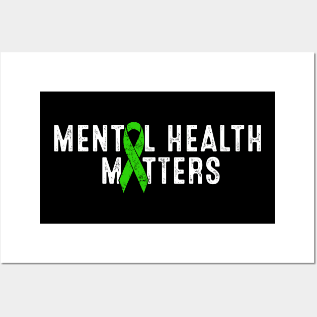 Mental Health Matters Green Ribbon Mental Health Awareness Wall Art by TeeA